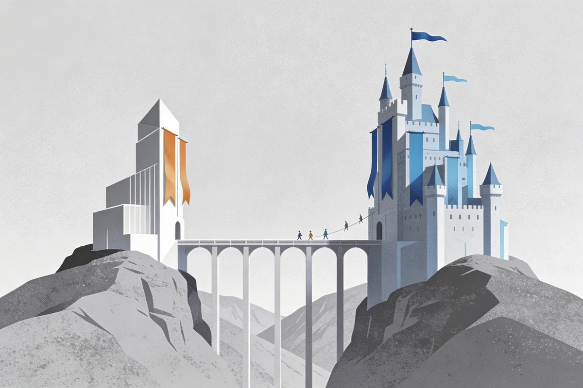 HubSpot vs Salesforce enterprise battle with castles on opposing hilltops