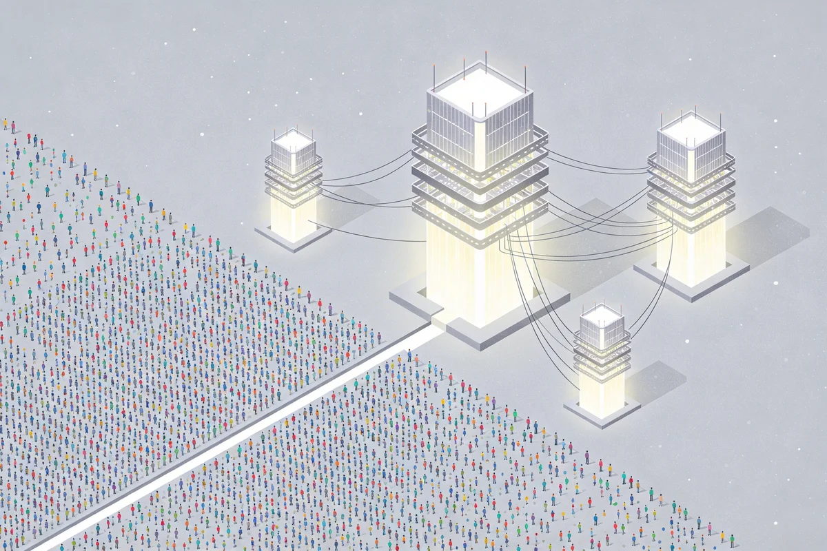 Bifurcated market showing millions of small businesses versus enterprise tech towers